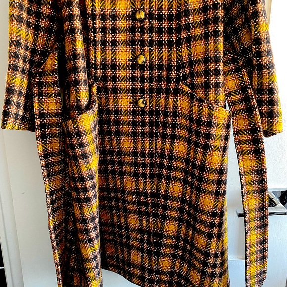 Price firm 70s VINTAGE Wool plaid tweed wide lapel belted trench pea tailored - Picture 4 of 14